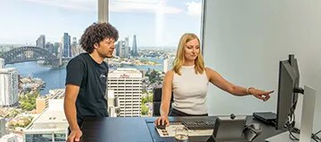 A client enjoys the serviced office at 155 North Wacker, Chicago, with first-class IT support and high-speed Wi-Fi .