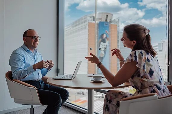 Coworking space with EU views at Servcorp Schuman, European Quarter—perfect for meetings and collaboration in Brussels